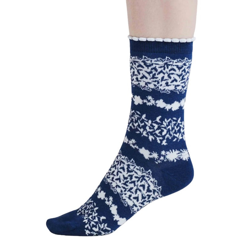 Thought Fashion Clothing Fraya Floral Stripe Bamboo Socks Indigo Blue SPW929 side