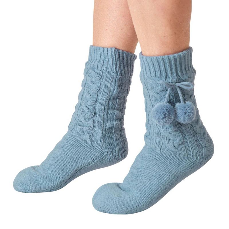Thought Fashion Cosy Cable Cabin Socks Stone Blue 4-7 TA669 pair