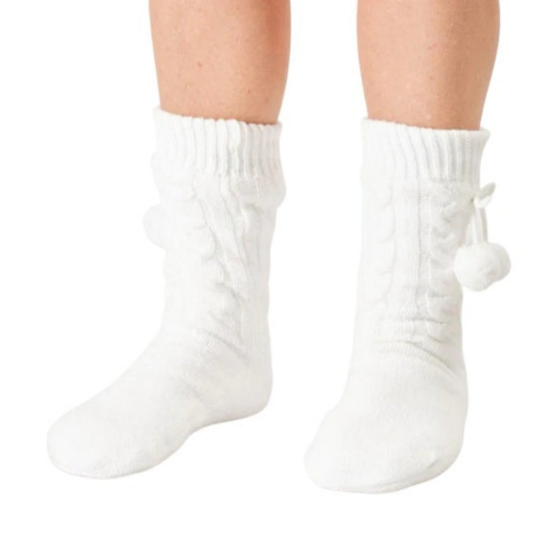 Thought Fashion Cosy Cable Cabin Socks Stone White 4-7 TA669 front