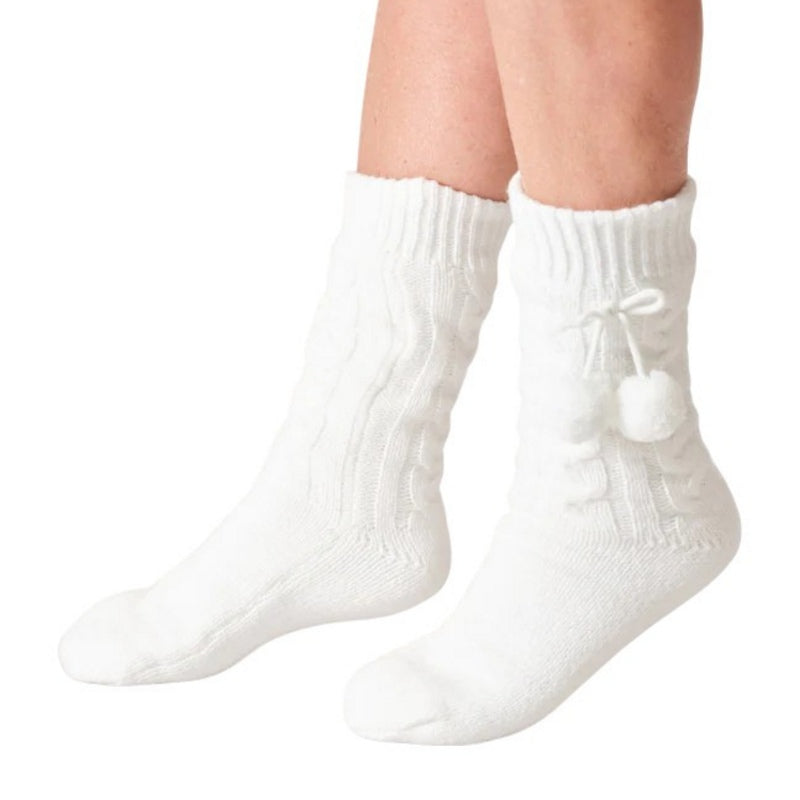 Thought Fashion Cosy Cable Cabin Socks Stone White 4-7 TA669 pair