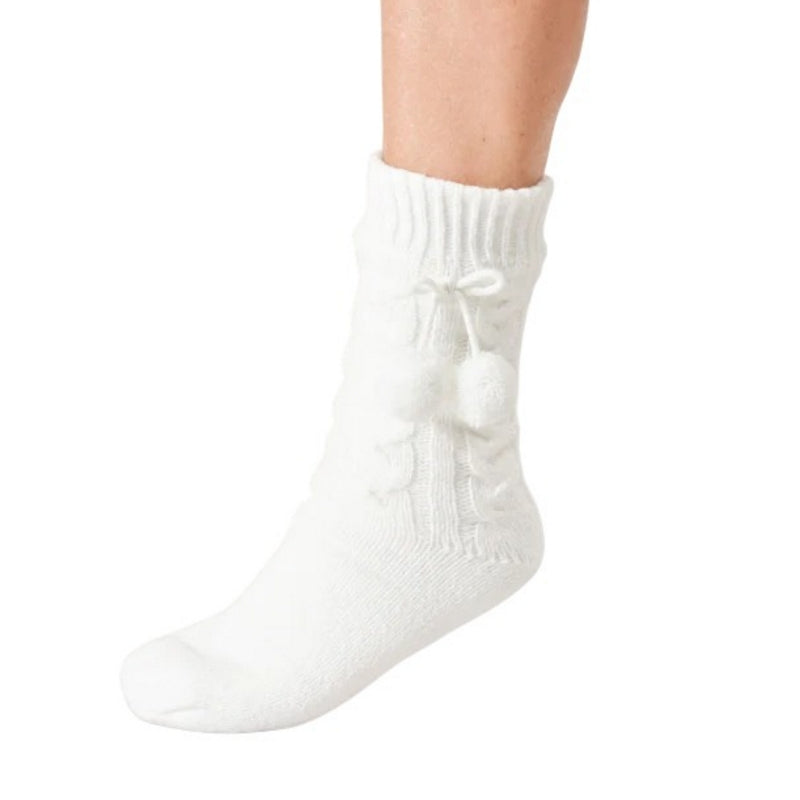 Thought Fashion Cosy Cable Cabin Socks Stone White 4-7 TA669 side