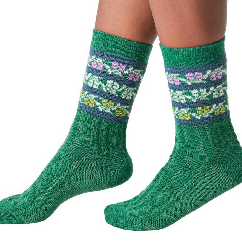 Thought Fashion Floral Fairisle Wool Socks Jewel Green 4-7 TA654 pair