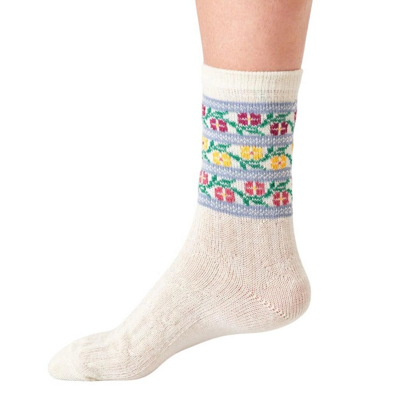 Thought Fashion Floral Fairisle Wool Socks Stone White 4-7 TA654 side