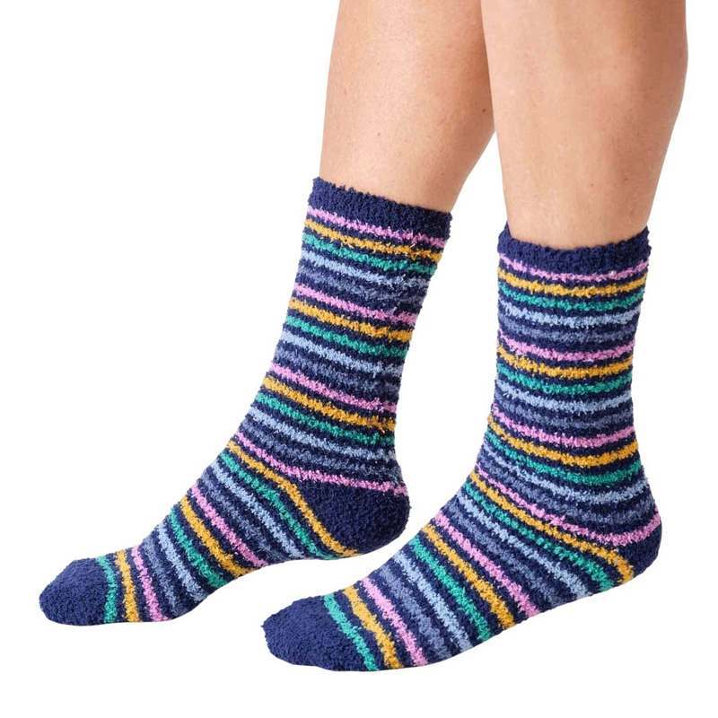 Thought Fashion Fluffy Stripe Socks Midnight Blue 4-7 TA666 pair