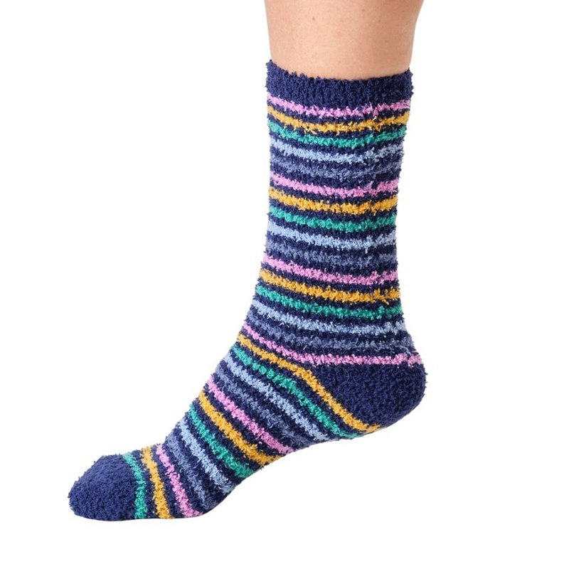 Thought Fashion Fluffy Stripe Socks Midnight Blue 4-7 TA666 side