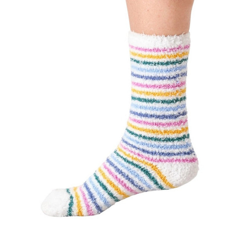 Thought Fashion Fluffy Stripe Socks Stone White 4-7 TA666 side