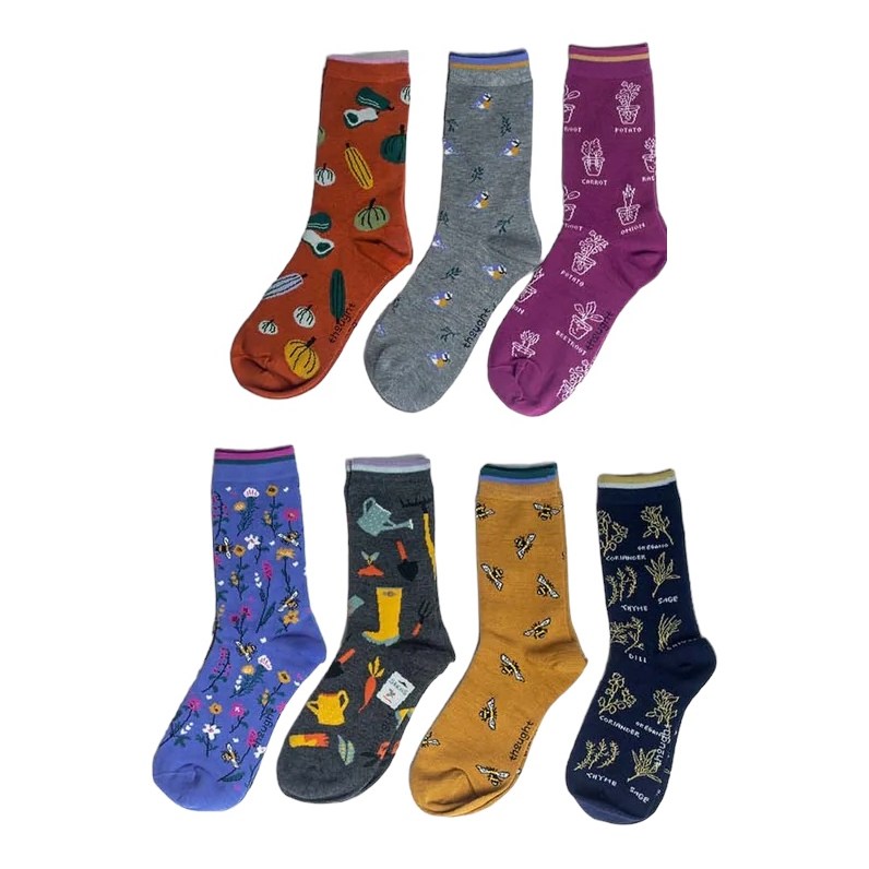 Thought Fashion Ginney Patterned Bamboo 7 Pack Sock Gift Box Selection