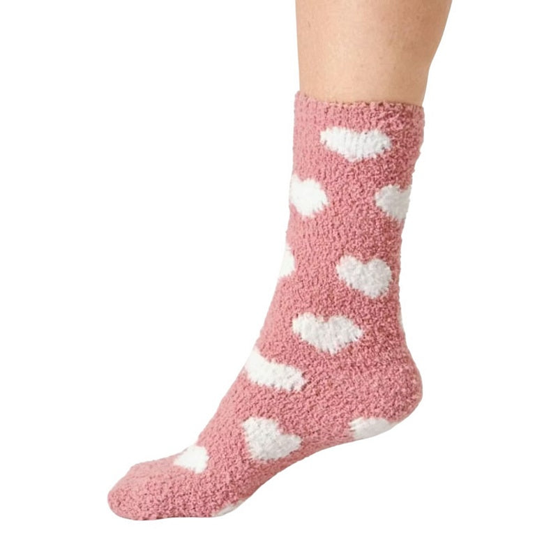 Thought Fashion Heart Fluffy Socks Dusky Pink 4-7 TA668 side