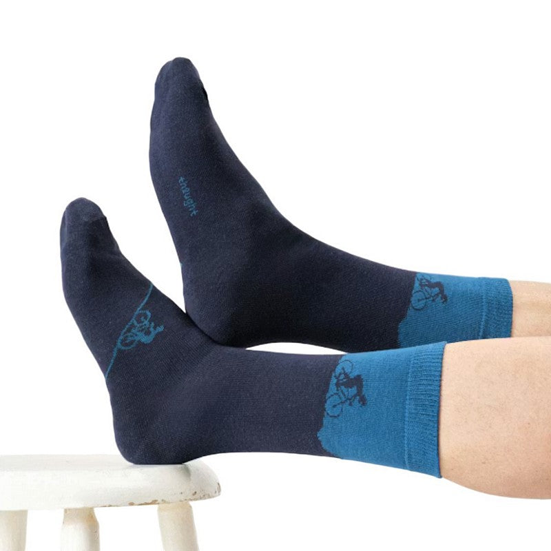 Thought Fashion Mountain Bike Bamboo Crew Socks Lake Blue 7-11 TA703B lifestyle