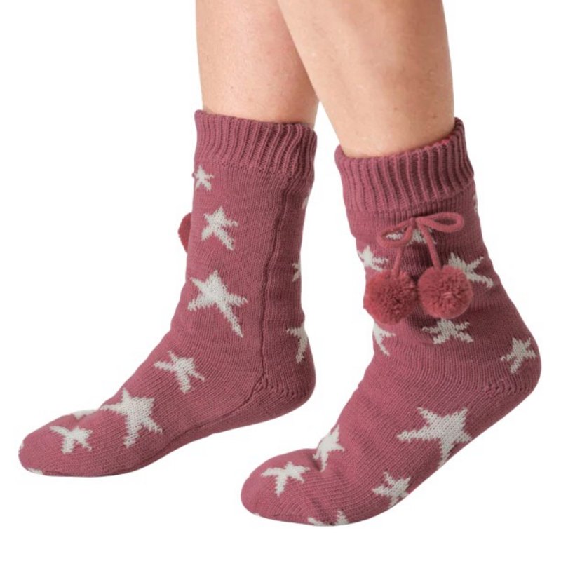 Thought Fashion Starry Cable Cabin Socks Deep Rose Pink 4-7 TA667 pair