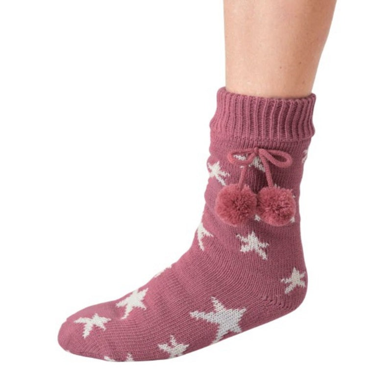Thought Fashion Starry Cable Cabin Socks Deep Rose Pink 4-7 TA667 side