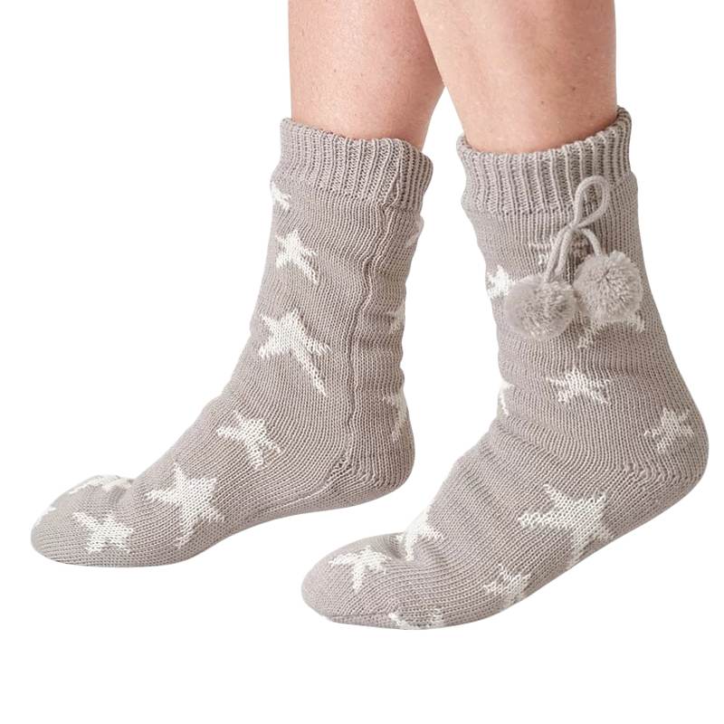 Thought Fashion Starry Cable Cabin Socks Grey Marl 4-7 TA667 pair