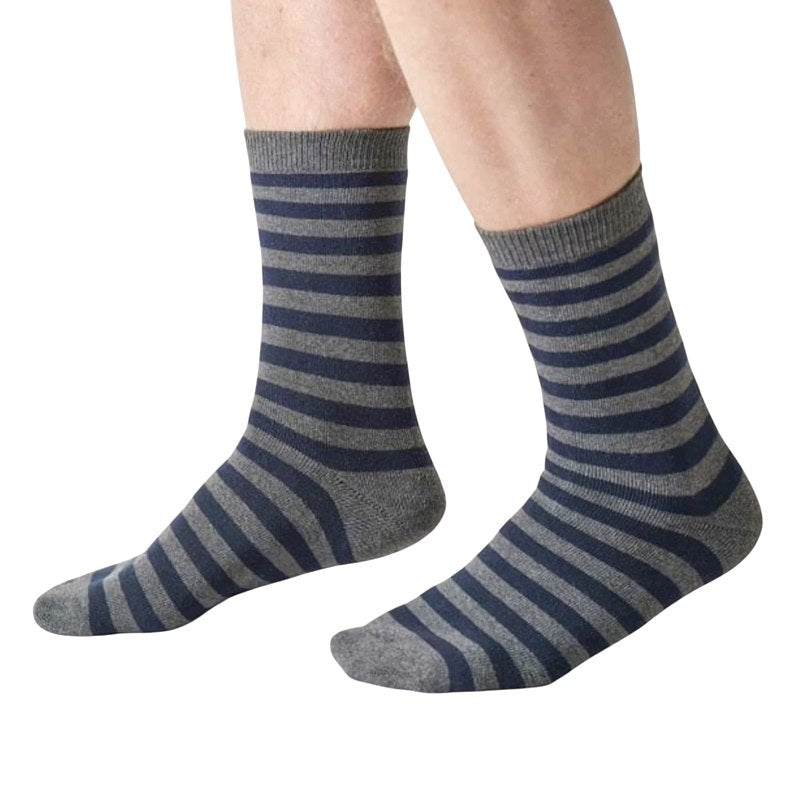 Thought Fashion Walker Stripe Crew Socks Navy Blue 7-11 TA711C pair