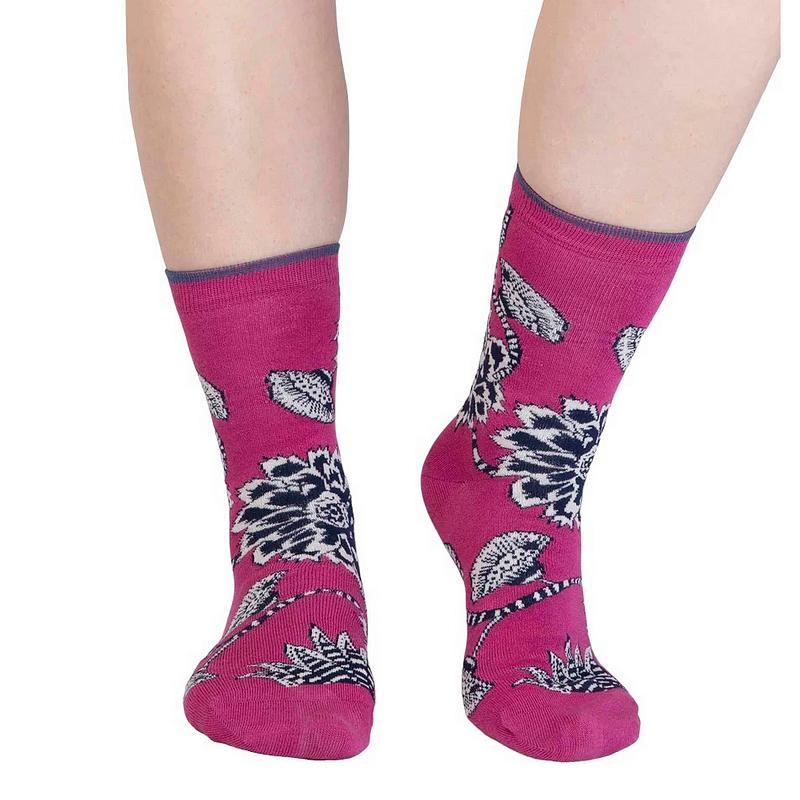 Thought Freja Organic Cotton Abstract Flower Socks Raspberry Pink 4-7 SPW838 front