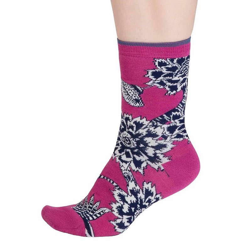 Thought Freja Organic Cotton Abstract Flower Socks Raspberry Pink 4-7 SPW838 side