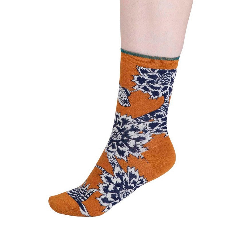 Thought Freja Organic Cotton Abstract Flower Socks Turmeric Yellow 4-7 SPW838 side