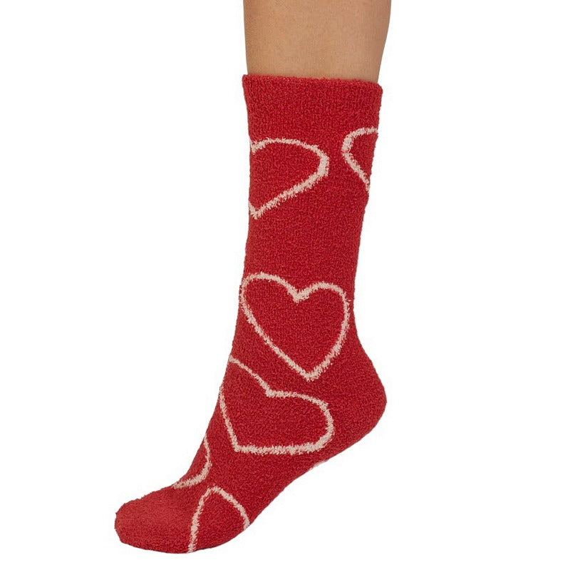 Thought Marjorie Fluffy Bed Socks Poppy Red 4-7 SPW922-POPPY-RED side