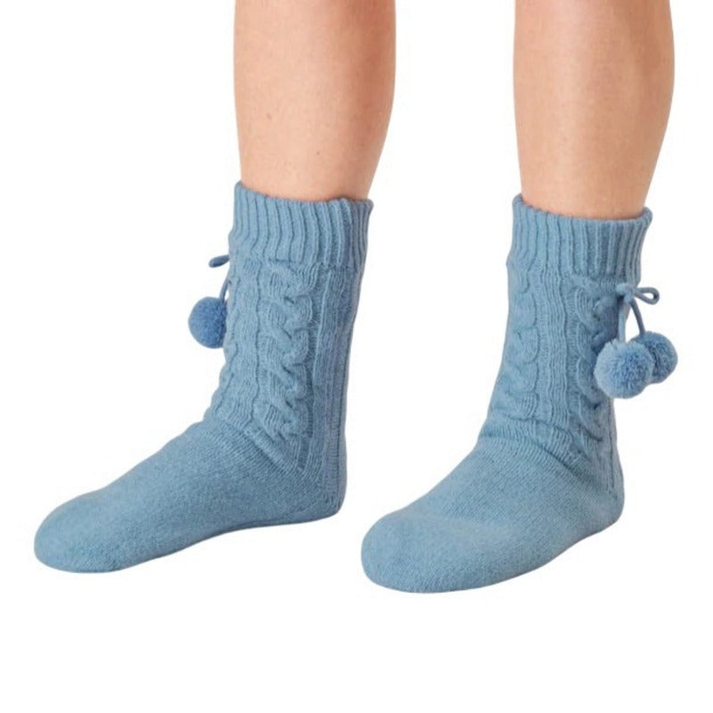 Thought Fashion Cosy Cable Cabin Socks Stone Blue 4-7 TA669 front