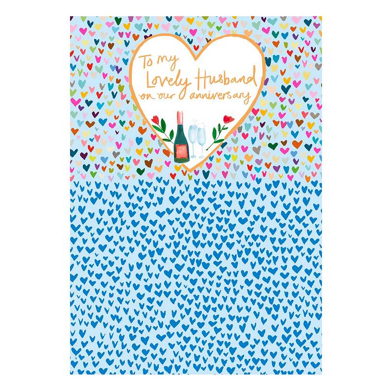 To My Lovely Husband Anniversary Mini Blue Foil Hearts Card AM2416 front
