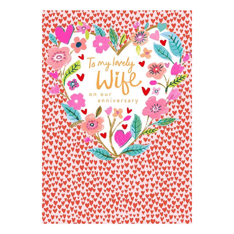 To My Lovely Wife Anniversary Card Mini Pink Foil Hearts AM2417 front