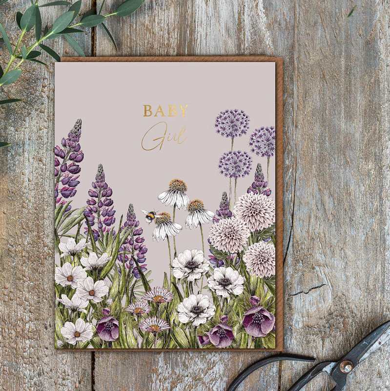 Toasted Crumpet Baby Girl Wildflower Meadows Card RW07 lifestyle