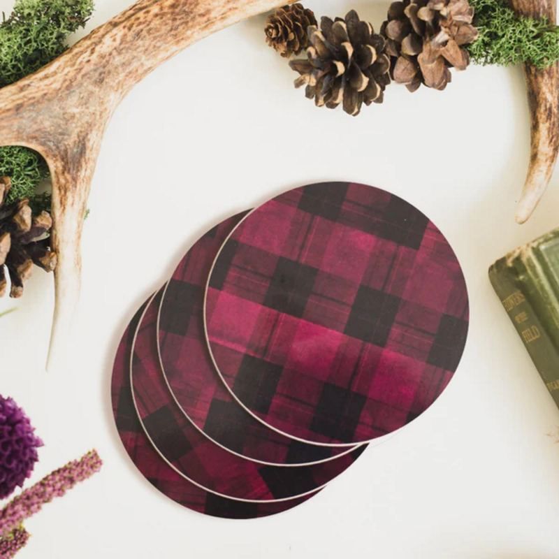 Toasted Crumpet Burgundy Tartan Round Coaster RC48 lifestyle