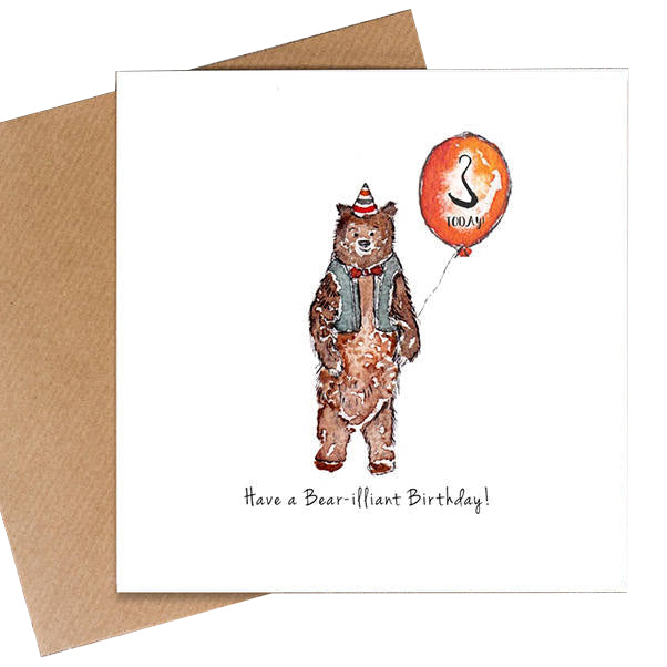 Toasted Crumpet Designs 3 Today Bear Card PA07 front with envelope