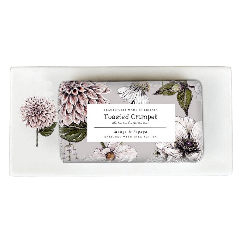 Toasted Crumpet Designs Dahlia Rectangular Soap Dish FSD38 with soap