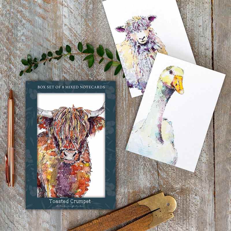 Toasted Crumpet Designs Down on the Farm Mixed Notecards Boxed BX09 lifestyle