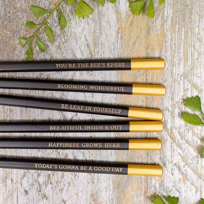 Toasted Crumpet Designs HB Pencils Set of 6 Bee & Honeysuckle PS05 sayings