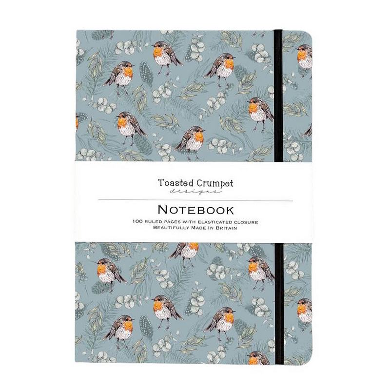 Toasted Crumpet Designs Robin & Eucalyptus Blue A5 Lined Pocket Notebook NO48