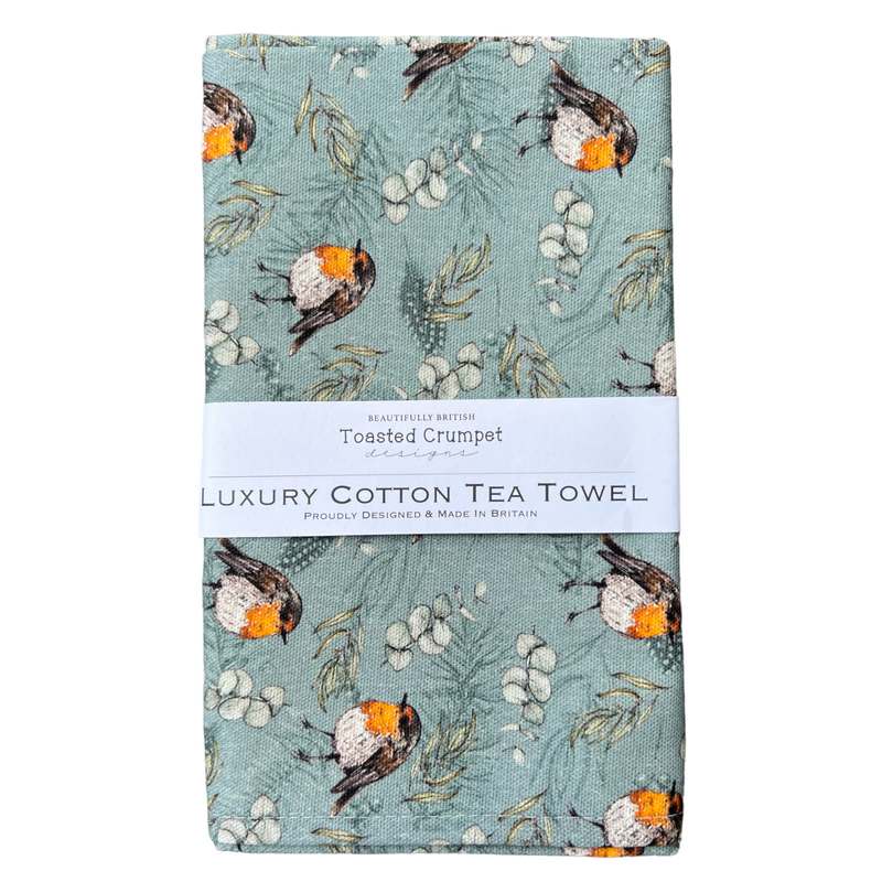 Toasted Crumpet Designs Robin & Eucalyptus Blue Tea Towel LTT50 main