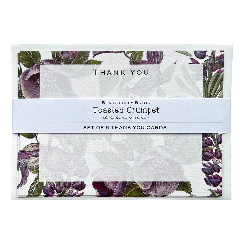 Toasted Crumpet Designs Thank You Cards Set of 6 Mulberry TY52 pack front