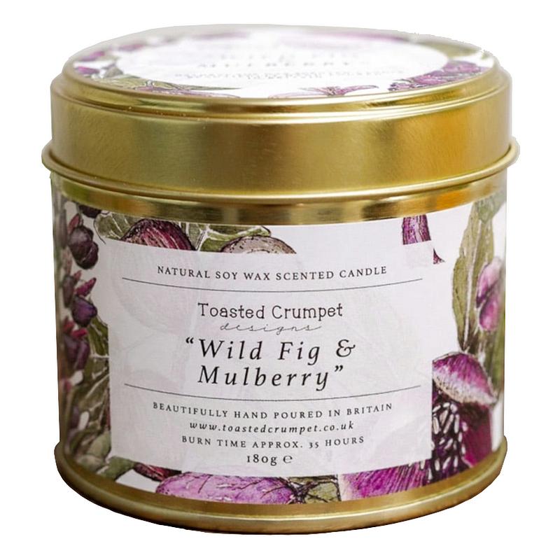 Toasted Crumpet Designs Wild Fig & Mulberry Candle in Matt Gold Tin TC52 fron