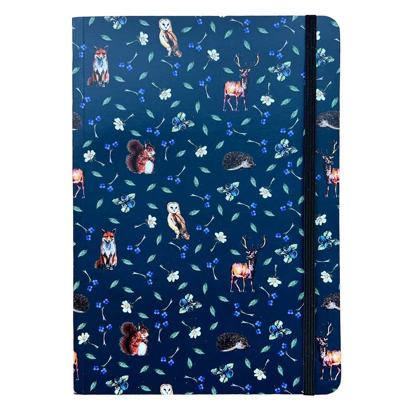 Toasted Crumpet Designs Woodland Creatures Noir A5 Lined Notebook NO36NT front