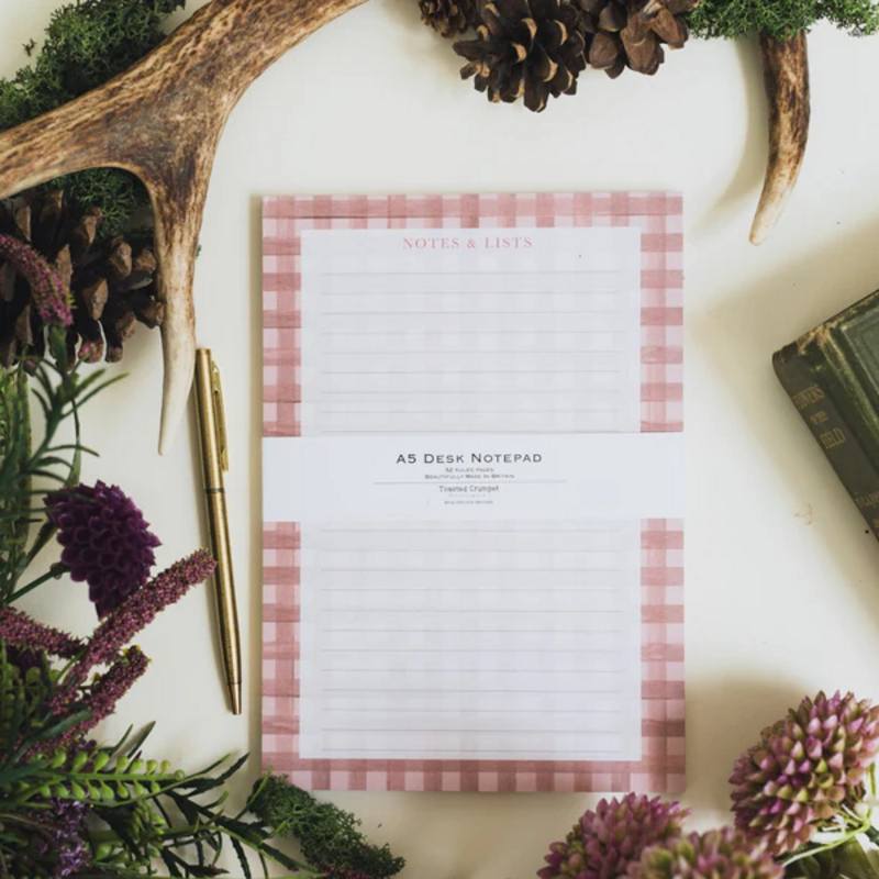 Toasted Crumpet Heather Blush Check A5 Desk Pad DPAD120 lifestyle