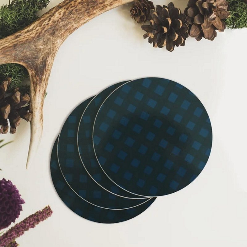 Toasted Crumpet Midnight Blue Check Round Coaster RC46 lifestyle