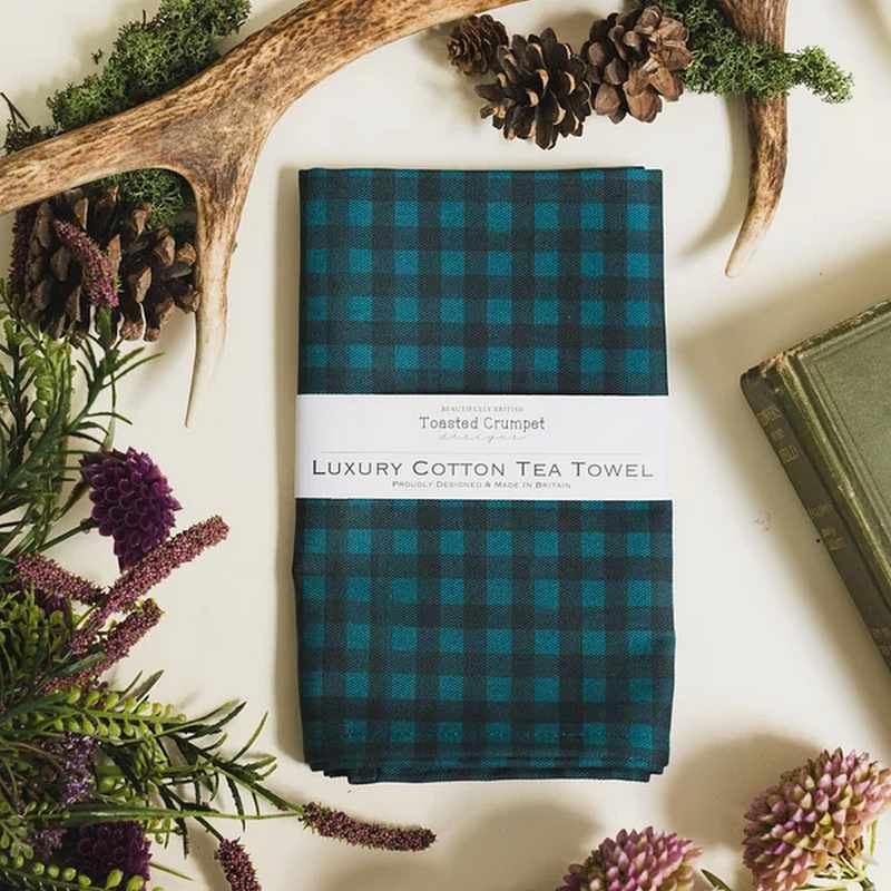 Toasted Crumpet Midnight Blue Check Tea Towel LTT106 lifestyle