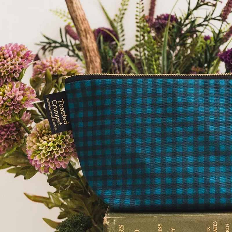 Toasted Crumpet Midnight Blue Check Wash Bag WB105 detail