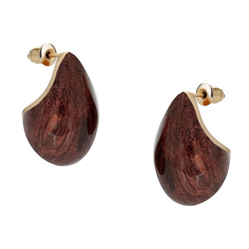 Tutti & Co Hush Earrings Brown Shimmer Enamel Gold EA621G side