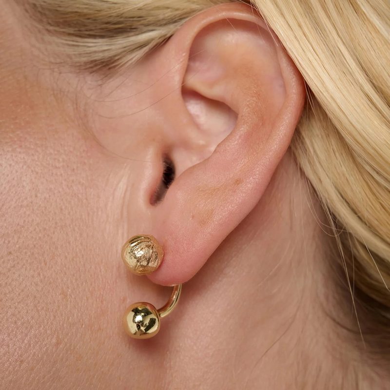 Tutti & Co Jewellery Tideform Earrings Gold EA722G on model