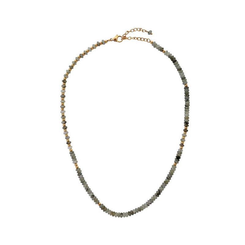 Tutti & Co Stone Beaded Necklace Black Flash Agate Gold NE762F main