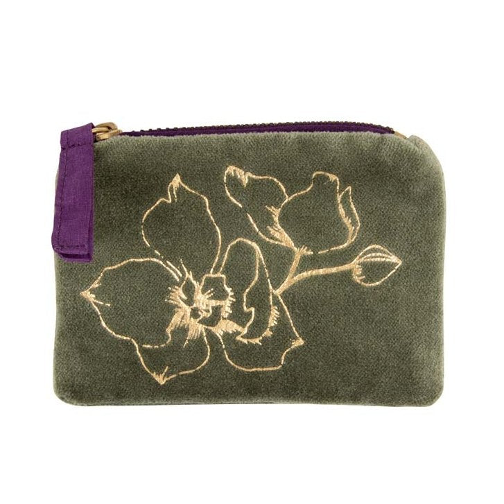 Velvet Zip Purse Green with Gold Orchid 241067 front