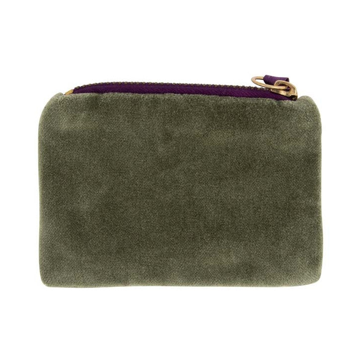 Velvet Zip Purse Green with Gold Orchid 241067 back