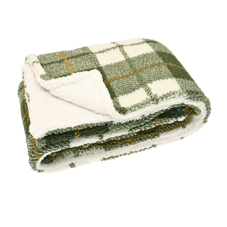 Walton & Co Olive Check Cosy Throw main
