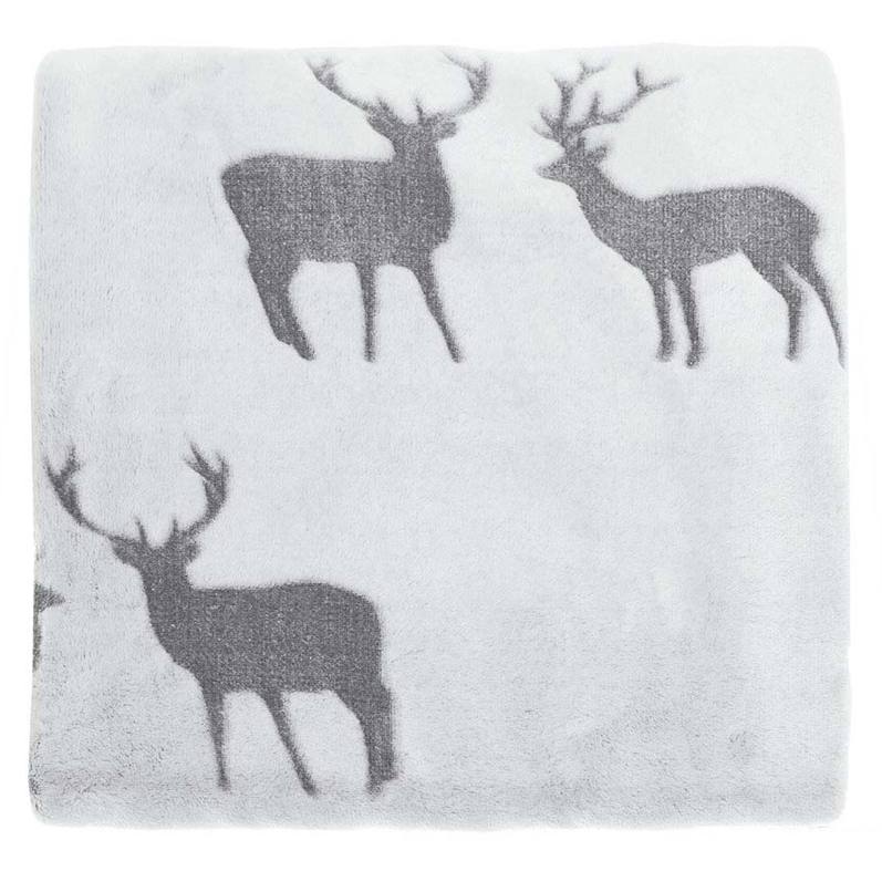 Waltons Of Yorkshire Charcoal Reindeer Silver Throw AWTRC folded