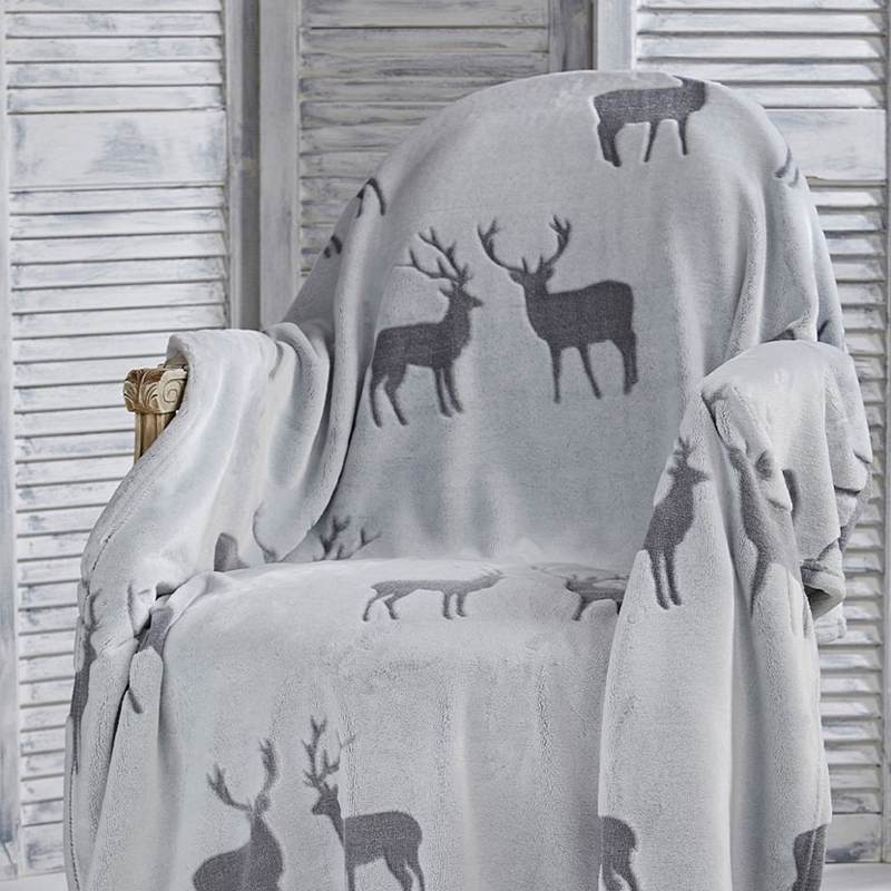 Waltons Of Yorkshire Charcoal Reindeer Silver Throw AWTRC lifestyle