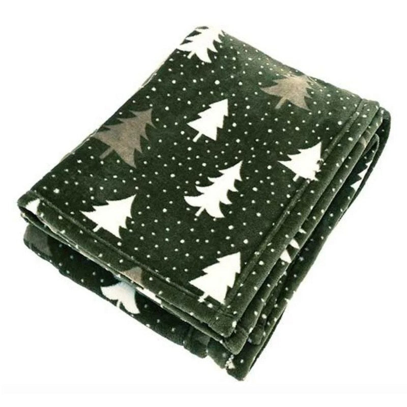 Waltons Of Yorkshire Christmas Tree Throw White on Green folded