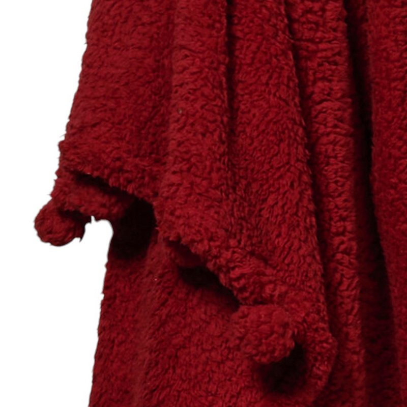 Waltons Of Yorkshire Cosy Pom Pom Throw Red AWTCCPR hanging