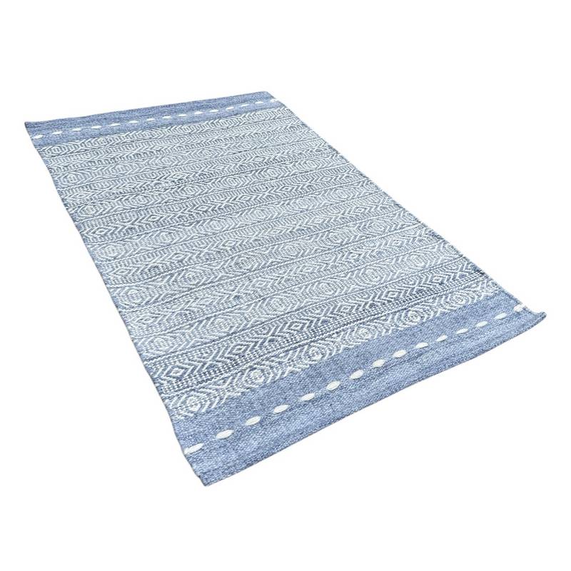 Waltons Of Yorkshire Diamond Weave Stripe Rug Blue PETRHB angled
